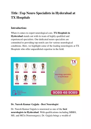Best Neurologist in Hyderabad