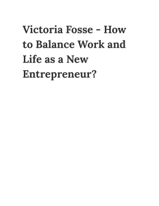victoria fosse how to balance work and life