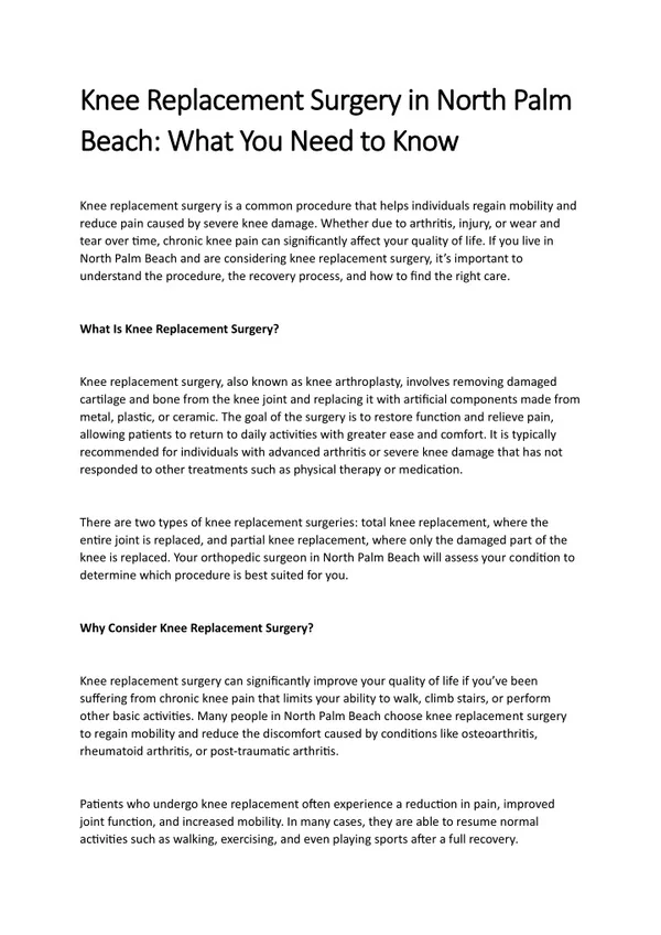 PPT - Knee Replacement Surgery in North Palm Beach What You Need to ...