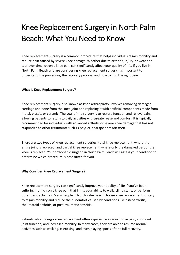 PPT - Knee Replacement Surgery in North Palm Beach What You Need to ...