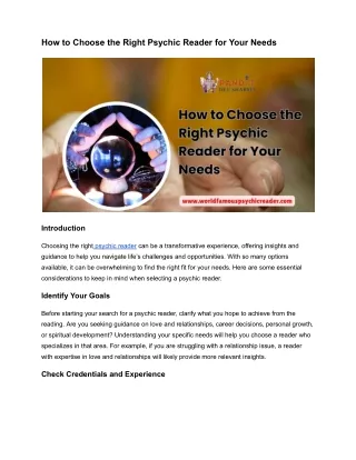 How to Choose the Right Psychic Reader for Your Needs