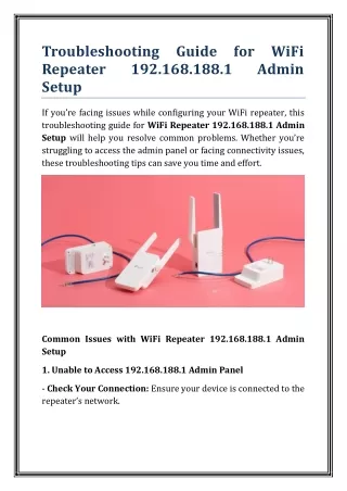 Troubleshooting Guide for WiFi Repeater 192.168.188.1 Admin Setup