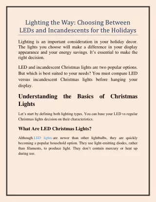 Lighting the Way - Choosing Between LEDs and Incandescents for the Holidays