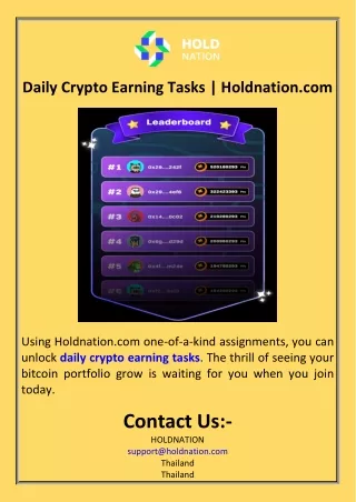 Daily Crypto Earning Tasks  Holdnation.com