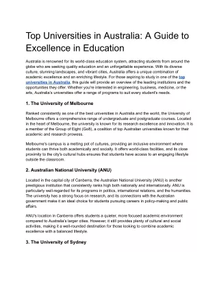 Top Universities in Australia: A Comprehensive Guide to Higher Education Excelle