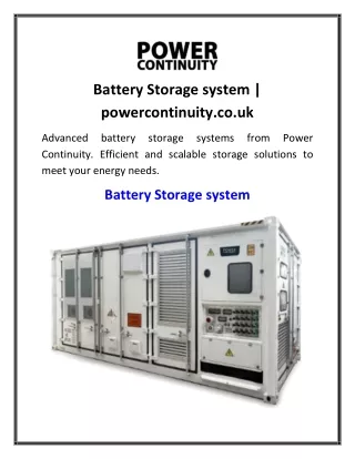 Battery Storage system  powercontinuity.co.uk