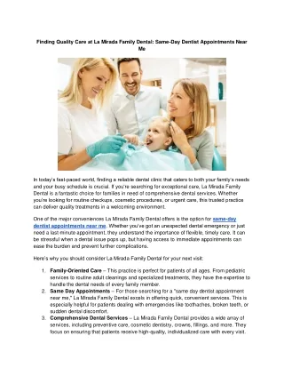 La Mirada Family Dental: Comprehensive Care for Your Whole Family