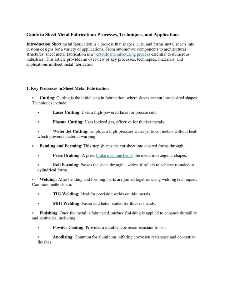 guide to sheet metal fabrication processes