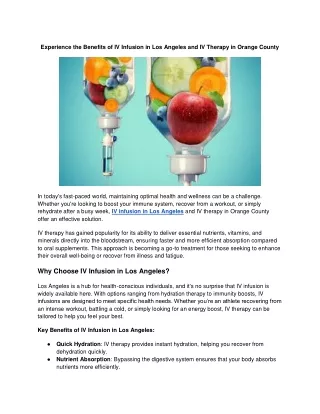Discover Premium IV Infusion Therapy in Los Angeles