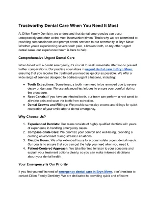 Trustworthy Dental Care When You Need It Most
