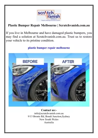 Plastic Bumper Repair Melbourne  Scratchvanish.com.au