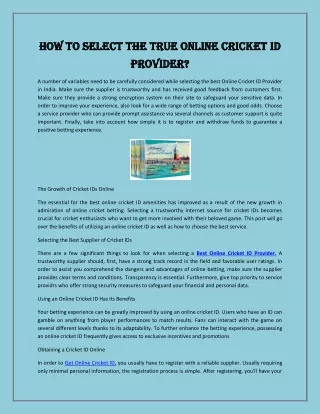 How to Select the True Online Cricket ID Provider?