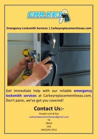 Emergency Locksmith Services  Carkeyreplacementtexas.com