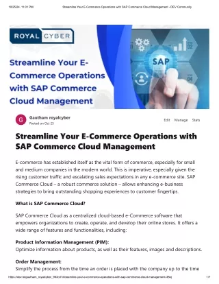 Streamline Your E-Commerce Operations with SAP Commerce Cloud Management