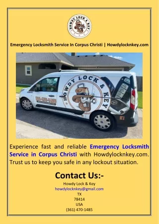 Emergency Locksmith Service In Corpus Christi  Howdylocknkey.com