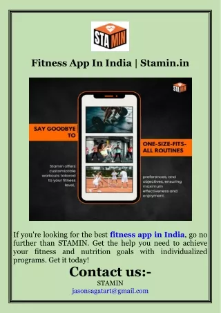 Fitness App In India  Stamin.in