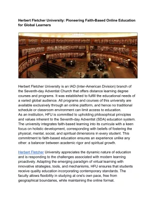 Herbert Fletcher University_ Pioneering Faith-Based Online Education for Global Learners