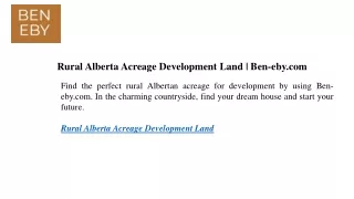 Rural Alberta Acreage Development Land  Ben-eby.com