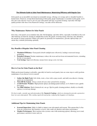 Solar Panel Maintenance Tips for Maximum Efficiency | Nanotech Coatings