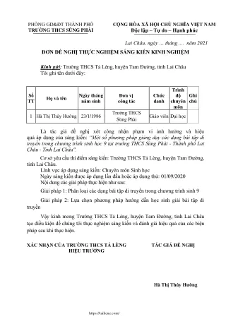 Một số phương pháp giảng dạy các dạng bài tập di truyền trong chương trình sinh