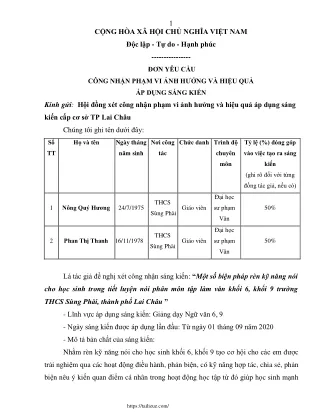 Một số biện pháp rèn kỹ năng nói cho học sinh trong tiết luyện nói phân môn TLV