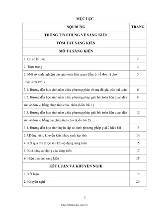 Một số biện pháp giúp HS Lớp 3 rèn kĩ năng giải toán liên quan đến rút về đơn vị