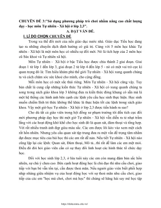 Sử dụng phương pháp trò chơi nhằm nâng cao chất lượng dạy - học môn TNXH Lớp 2,3