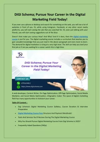 DIGI Schema; Pursue Your Career in the Digital Marketing Field Today!