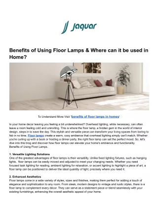 Benefits of Using Floor Lamps & Where can it be used in Home_
