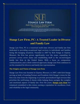 Stange Law Firm, PC A Trusted Leader in Divorce and Family Law