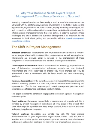 Why Your Business Needs Expert Project Management Consultancy Services to Succeed