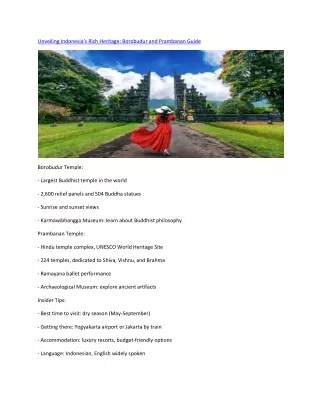 Unveiling Indonesia's Rich Heritage: Borobudur and Prambanan Guide