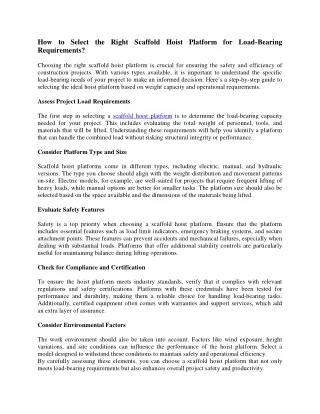 How to Select the Right Scaffold Hoist Platform for Load-Bearing Requirements