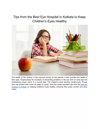 Tips from the Best Eye Hospital in Kolkata to Keep Children’s Eyes Healthy