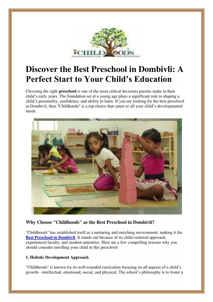 discover the best preschool in dombivli a perfect