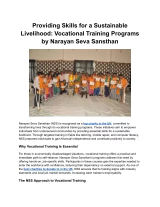 Providing Skills for a Sustainable Livelihood_ Vocational Training Programs by Narayan Seva Sansthan