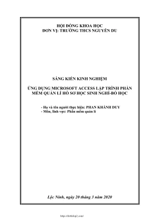 Ứng dụng Microsoft Access - Lập trình phần mềm quản lí hồ sơ HS nghỉ, bỏ học