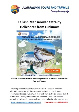 Kailash Mansarovar Yatra by Helicopter from Lucknow