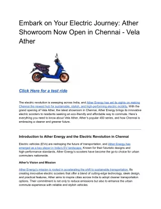 Embark on Your Electric Journey_ Ather Showroom Now Open in Chennai - Vela Ather