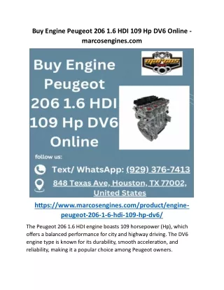 buy engine peugeot 206 1 6 hdi 109 hp dv6 online
