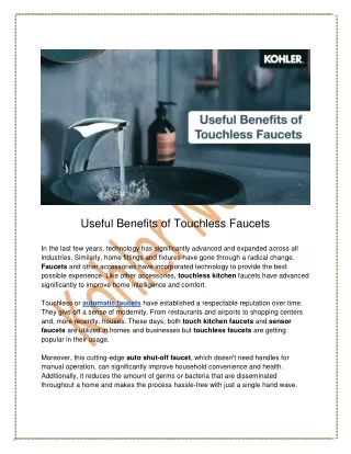 Kohler Nepal's Touchless Faucet Benefits