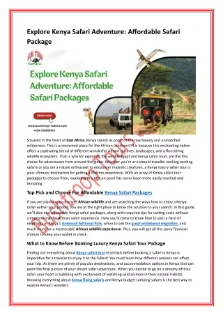 Explore Kenya Safari Adventure: Affordable Safari Package