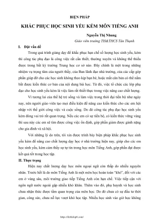Biện pháp Khắc phục học sinh yếu kém môn Tiếng Anh