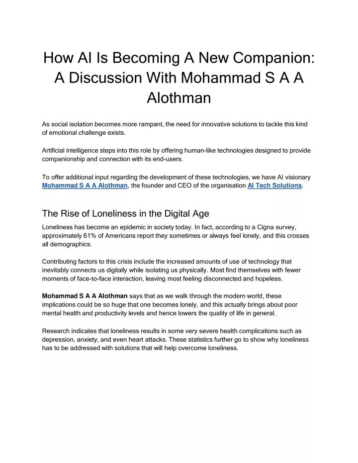 how ai is becoming a new companion a discussion with mohammad s a a alothman