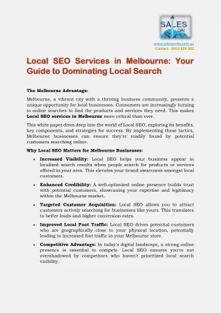 Local SEO Services in Melbourne- Your Guide to Dominating Local Search