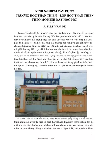 Kinh nghiệm XD trường học thân thiện - Lớp học thân thiện theo mô hình DH mới