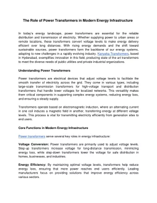 The Role of Power Transformers in Modern Energy Infrastructure