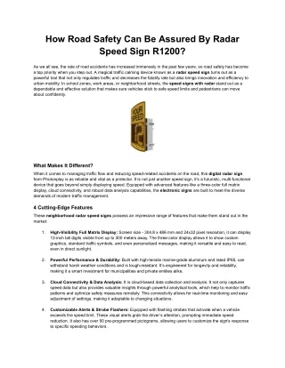How Road Safety Can Be Assured By Radar Speed Sign R1200_