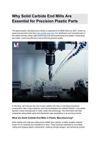 Why Solid Carbide End Mills Are Essential for Precision Plastic Parts