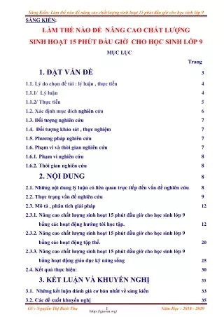 Làm thế nào để nâng cao chất lượng sinh hoạt 15 phút đầu giờ cho học sinh Lớp 9